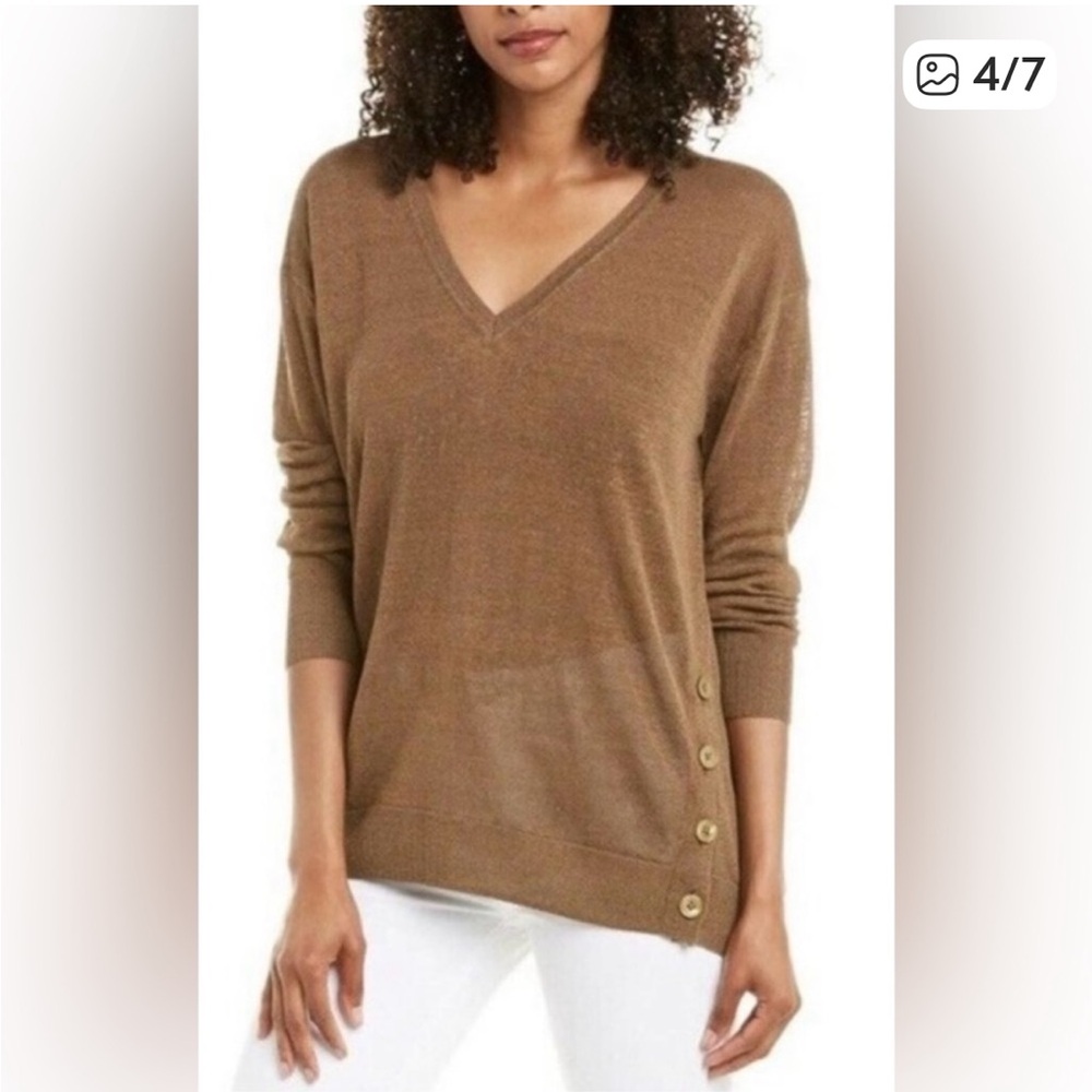 J. Crew Linen Blend Side Button V Neck Sweater. Size Medium.